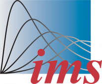 IMS logo including the letters IMS in red on blue background with black parabola shapes